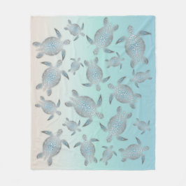 Zilveren Turquoise Zeeschildpadden Patroon Kust Fleece Deken