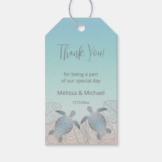 Zilveren Turtles Beach Wedding Cadeaulabel (Voorkant)