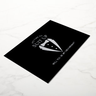 Zilveren Tuxedo Suit Gepersonaliseerde Groomsman V Folie Uitnodiging