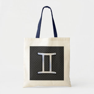 Zilveren Tweelingen Symbool op Koolstofvezelprint Tote Bag
