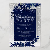 zilveren typografie blauw blaassneeuw elegant kers folie uitnodiging (Voorkant)