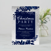 zilveren typografie blauw blaassneeuw elegant kers folie uitnodiging (Staand Voorkant)