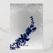zilveren typografie blauw blaassneeuw elegant kers folie uitnodiging (Achterkant)