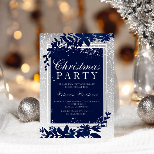 zilveren typografie blauw blaassneeuw elegant kers folie uitnodiging