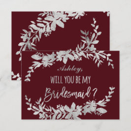 Zilveren typografie Floral navy wees mijn bruidsme Kaart