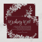 Zilveren typografie florale rode bordeauxrood wenk informatiekaartje (Voorkant / Achterkant)