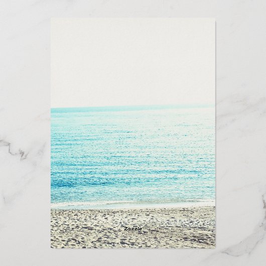 Zilveren typografie strand foto bruiloft folie uitnodiging (Achterkant)