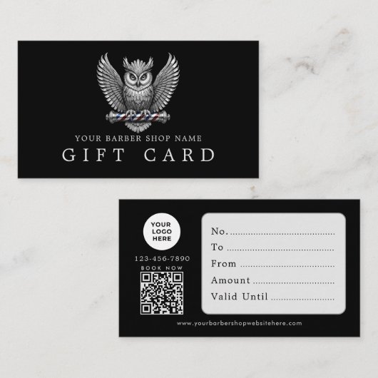 Zilveren Uil Logo Qr Code Cadeaubon Kapperzaak Visitekaartje (Voorkant / Achterkant)