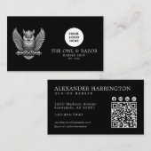 Zilveren Uil Professionele Kapper Logo Qr Code Visitekaartje (Voorkant / Achterkant)