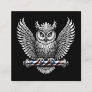Zilveren Uil Scheermes Kapperszaak Logo Kapper Vierkante Visitekaartje