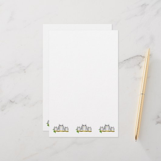 Zilveren Uilen Ontwerp Briefpapier (Voorkant / Achterkant in situ)