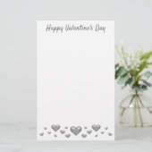 Zilveren Valentijnsharten & Aangepaste Tekst Briefpapier (Staand voorkant)