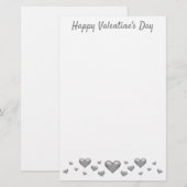 Zilveren Valentijnsharten & Aangepaste Tekst Briefpapier (Voorkant / Achterkant)