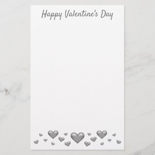 Zilveren Valentijnsharten & Aangepaste Tekst Briefpapier (Voorkant)