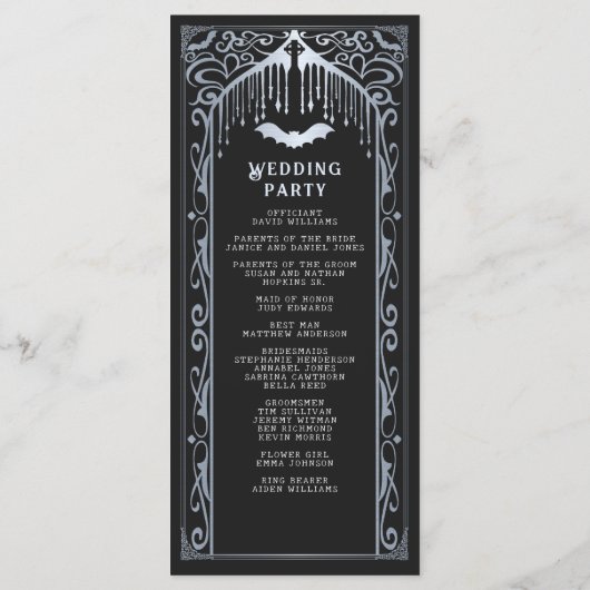 Zilveren Vampier Kathedraal Gotische bruiloft Programmakaart (Achterkant)