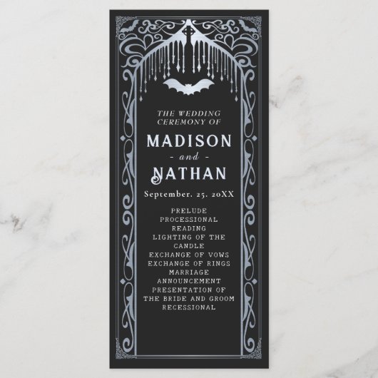 Zilveren Vampier Kathedraal Gotische bruiloft Programmakaart (Voorkant)