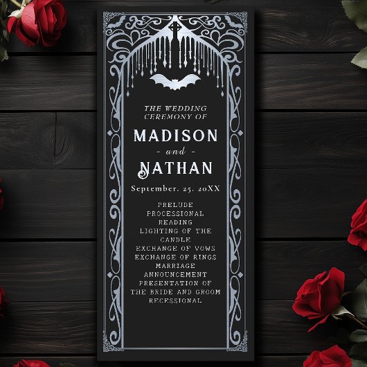 Zilveren Vampier Kathedraal Gotische bruiloft Programmakaart