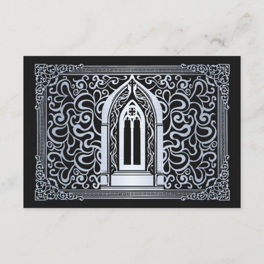 Zilveren Vampier Kathedraal Gotische bruiloft RSVP Informatiekaartje (Achterkant)