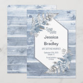 Zilveren varen hout botanische bruiloft save the date (Voorkant / Achterkant)