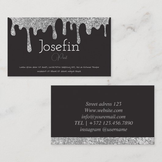 Zilveren verf druppelen smeltende inkt splash visitekaartje (Voorkant / Achterkant)
