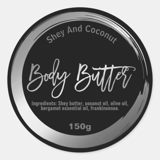 Zilveren Verf Zwart Body Butter Label (Voorkant)