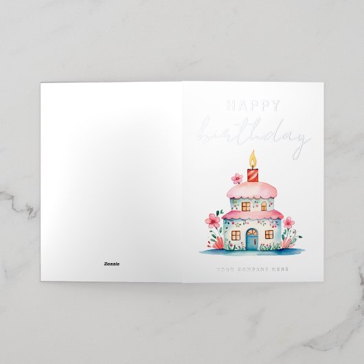 Zilveren Verjaardag Wensen Huis Cake Real Estate Folie Wenskaart (Buiten Laag)