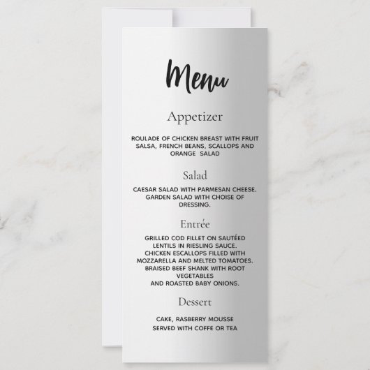 Zilveren verjaardagsprogramma dinerkaart kaart (Achterkant)