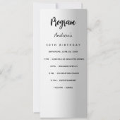 Zilveren verjaardagsprogramma dinerkaart kaart (Voorkant)