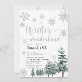 Zilveren verjaardagsuitnodiging winter wonderland  kaart (Voorkant)