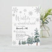 Zilveren verjaardagsuitnodiging winter wonderland  kaart (Staand voorkant)