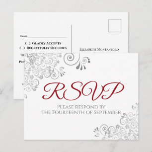 Zilveren Versiering Eenvoudige Elegante Rode Trouw Briefkaart