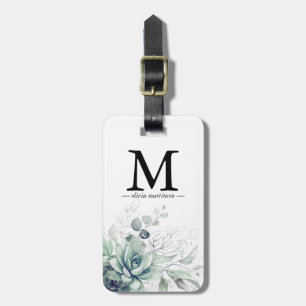 Zilveren Vetplanten Groene Monogram Bagagielabel Bagagelabel