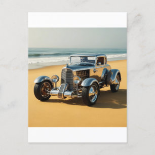 Zilveren vintage auto op het strand briefkaart