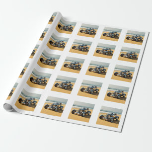 Zilveren vintage auto op het strand cadeaupapier