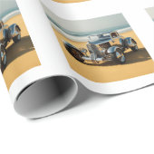 Zilveren vintage auto op het strand cadeaupapier (Rol Hoek)