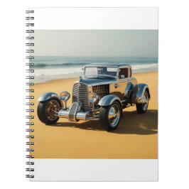Zilveren vintage auto op het strand notitieboek