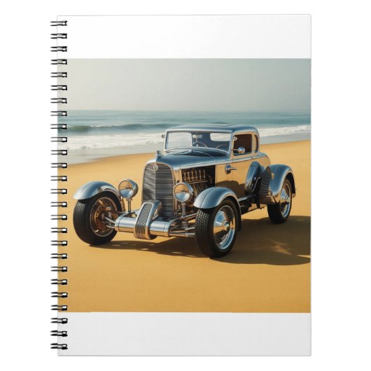 Zilveren vintage auto op het strand notitieboek (Voorkant)
