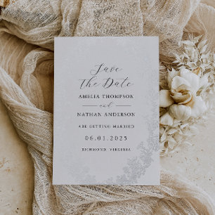 Zilveren Vintage Bruiloft Save The Date met Bloeme Folie Uitnodiging