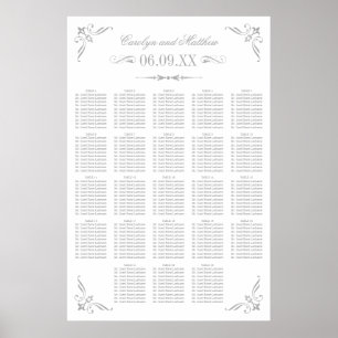 Zilveren Vintage Bruiloftszitplaatsen met Bloemmot Poster