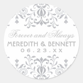 Zilveren Vintage Glamour Monogram Trouwfeest Ronde Sticker