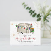 Zilveren Vintage Kampeerder Kerstverlichting Feestdagenkaart (Staand voorkant)