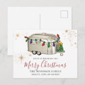 Zilveren Vintage Kampeerder Kerstverlichting Feestdagenkaart (Voorkant / Achterkant)