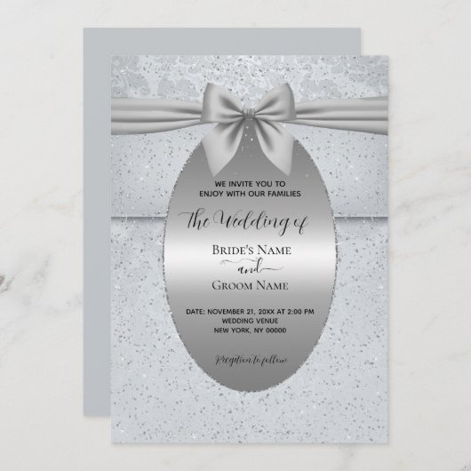 Zilveren Vintage met Boog Bruiloft Uitnodiging (Voorkant / Achterkant)