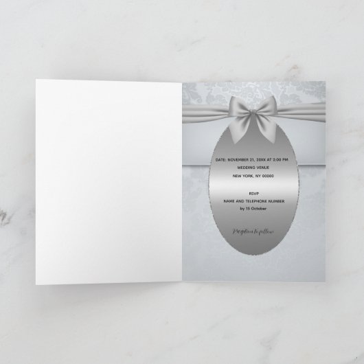 Zilveren Vintage met Boog Bruiloft Uitnodiging (Binnen)