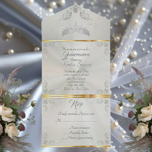 Zilveren Vintage Rand Quinceanera - Groen All In One Uitnodiging
