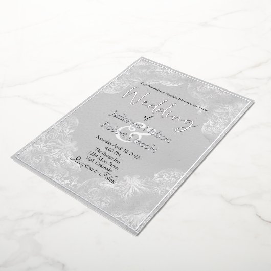 Zilveren vintage vergulde witte bruiloft folie uitnodiging (Gedraaid)