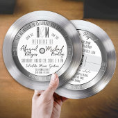 Zilveren Vinyl Record Monogram Unieke Muziek Trouw Kaart