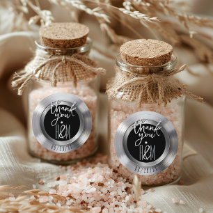 Zilveren Vinyl Record Retro bruiloft Dank u Ronde Sticker