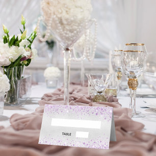 Zilveren violet glitter bruiloft plaatskaartje