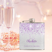 Zilveren violet glitter monogram beste vrienden bf heupfles